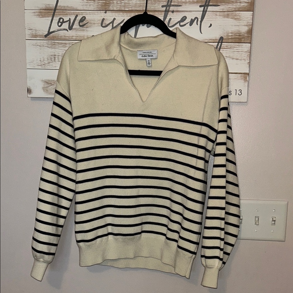 & other stories Cream and Black Striped Sweater medium